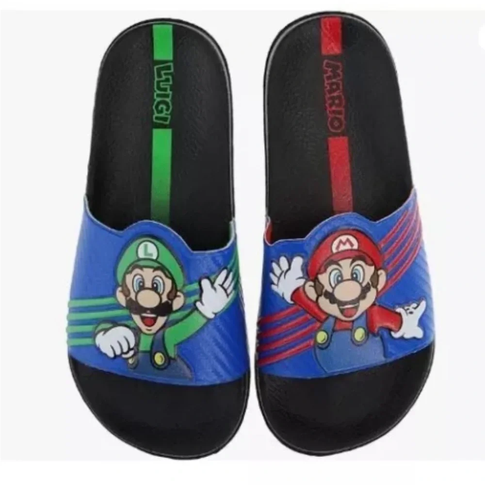 Super Mario Nintendo Sandals, Mario & Luigi Mismatch Slide Sandal, Boys S 12/13